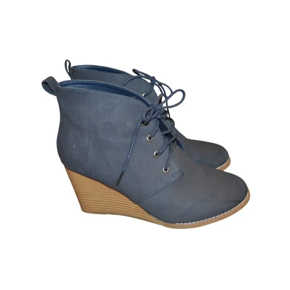 Nautica Waterline Navy blue Lace Up Wedge Ankle Booties Women's Size 10 Coastal